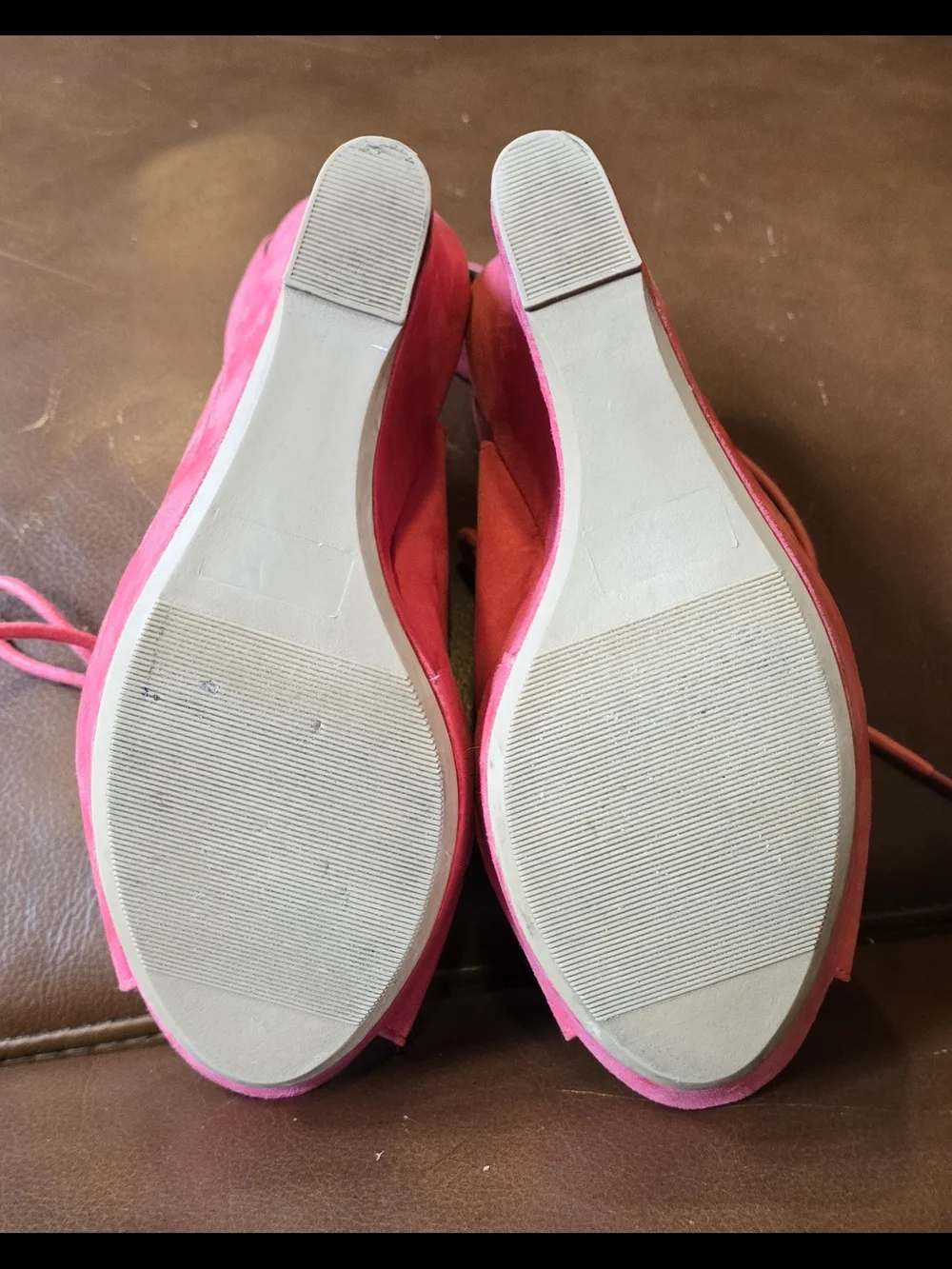 Charlotte Russe Hot Pink Lace-Up Suede Wedge Sandals